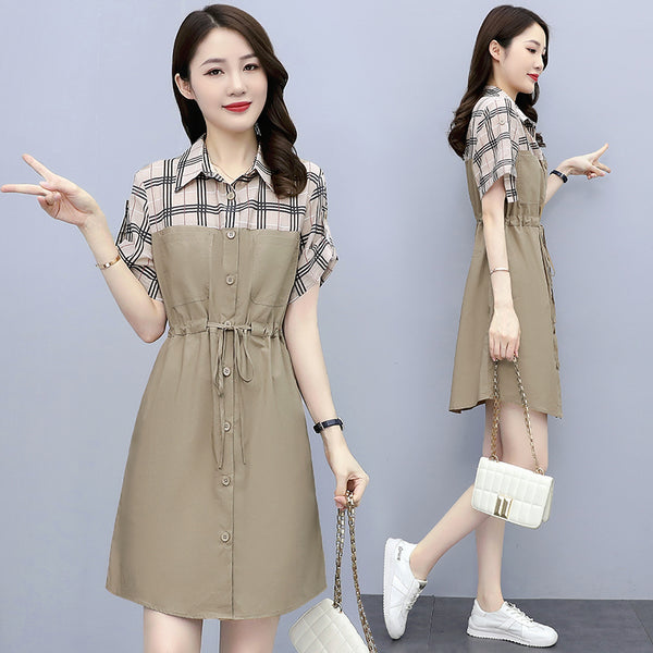 Plus Size Korean Checked Shirt Dress