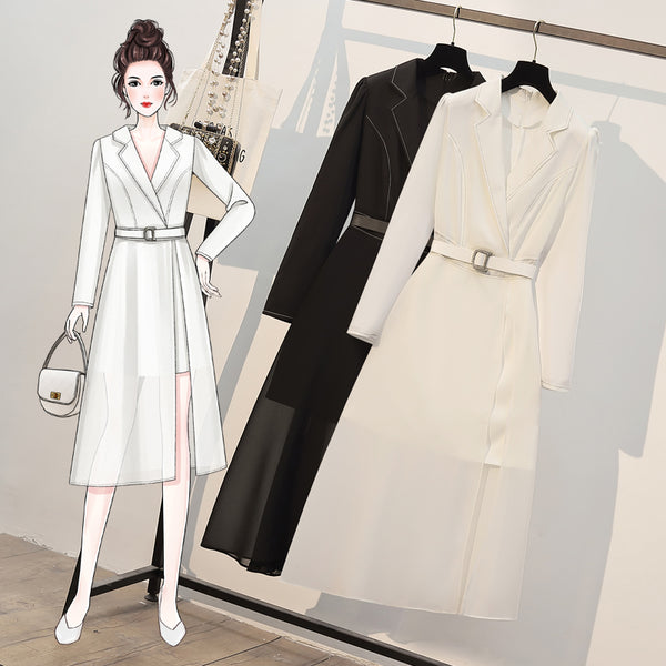 Plus Size Tuxedo Belted Midi Dress