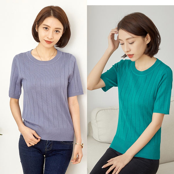 Plus Size Stripe Knit Short Sleeve Top