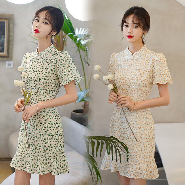 Plus Size Floral Cheongsam Dress