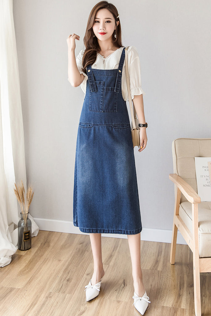 plus size denim suspender dress Agnes Orinda Women's Plus Size Button Front Adjustable Strap Denim Overall Dress Gray Blue 2X