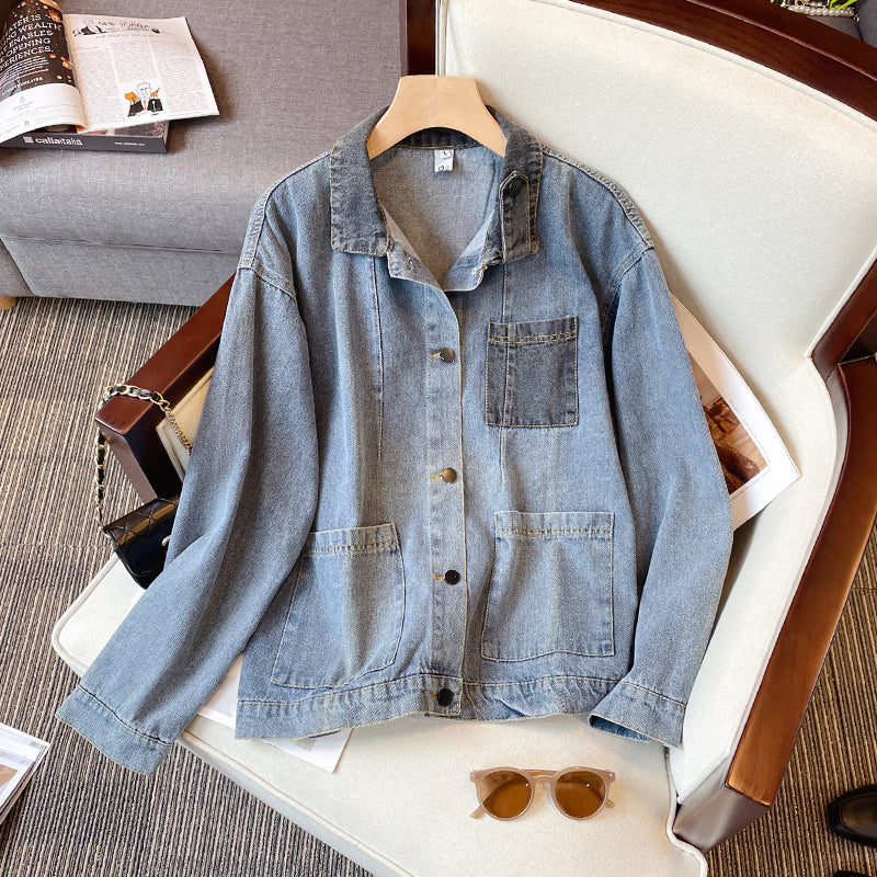 Plus Size Korean Mix Denim Jacket