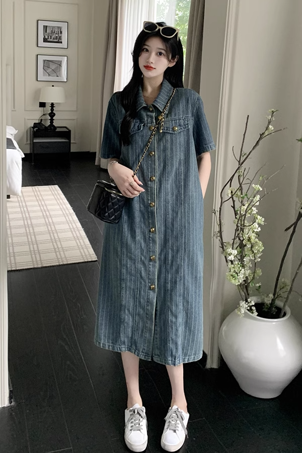 Plus Size Korean Denim Shirt Dress – Pluspreorder