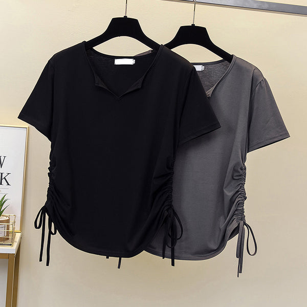 Plus Size Notch Neck Side Tie T Shirt