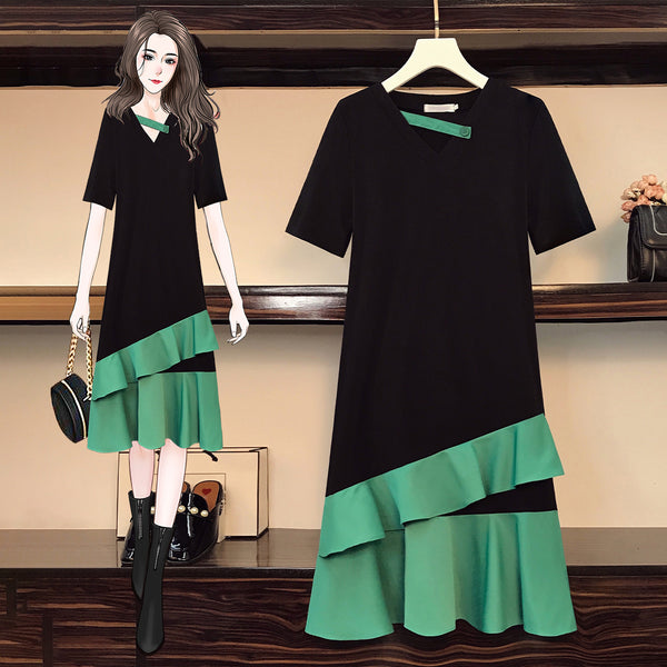 Plus Size Korean Green Frill Dress