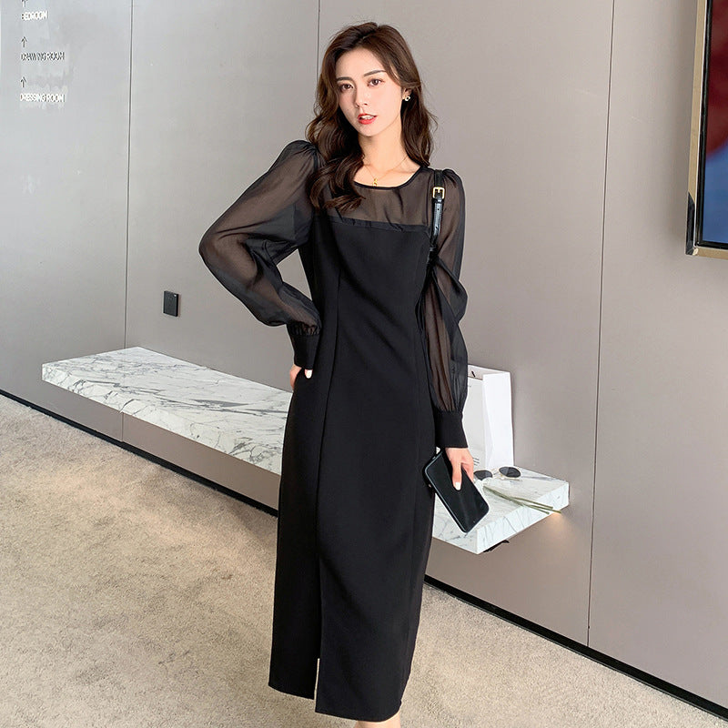 Plus Size Korean Black Puff Sleeve Pencil Dress – Pluspreorder