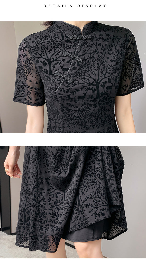 Plus Size Korean Black Swing Cheongsam Dress Pluspreorder