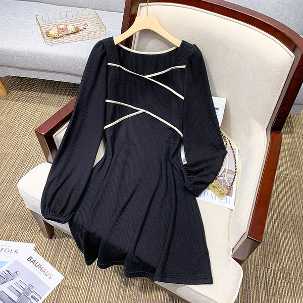 Plus Size Korean Black Long Sleeve Dress