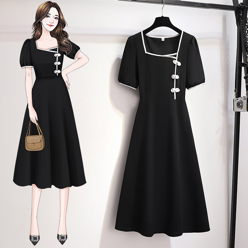 Plus Size Black Cheongsam Midi Dress