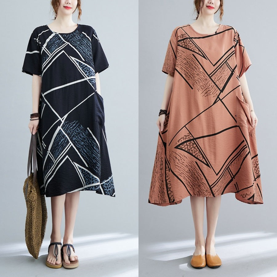 Plus Size Abstract Print A Line Dress