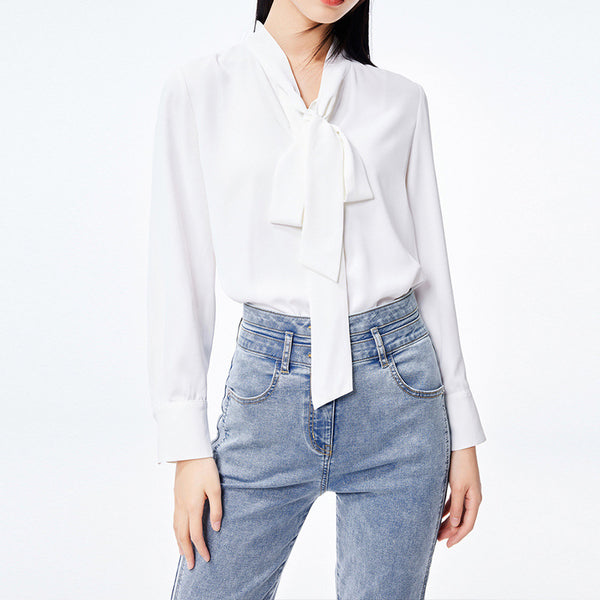 Plus Size Korean Pussybow White Shirt Blouse