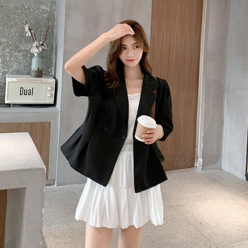 Plus Size Korean Blazer and Flounce Skirt Set