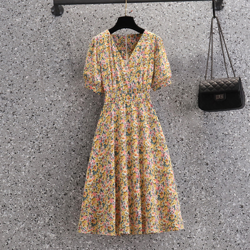 Plus Size Ditsy Floral Wrap V Neck Dress