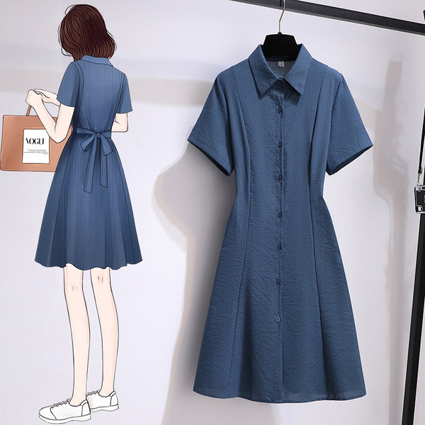 Plus Size Korean Blue Shirt Dress