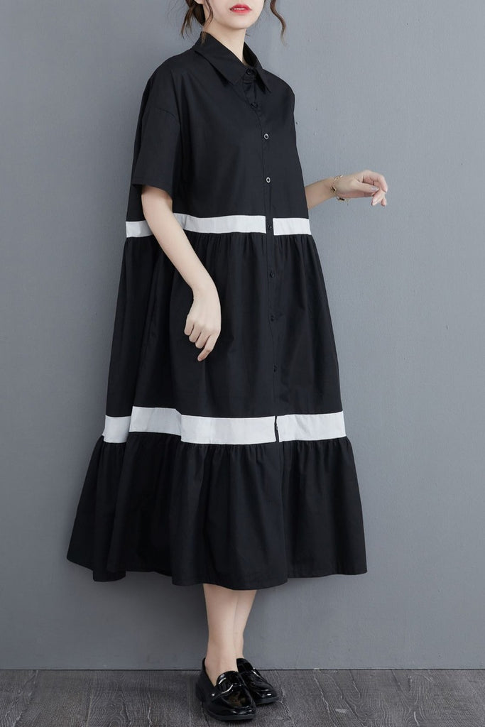 Plus Size Stripe Button Down Midi Shirt Dress Pluspreorder
