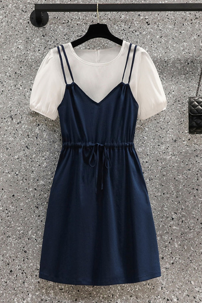 Plus Size Korean Blouse and Cami Dress Set