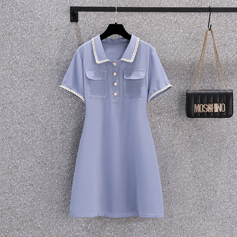 Plus Size Blue Chanelesque Buttons Shirt Korean Dress