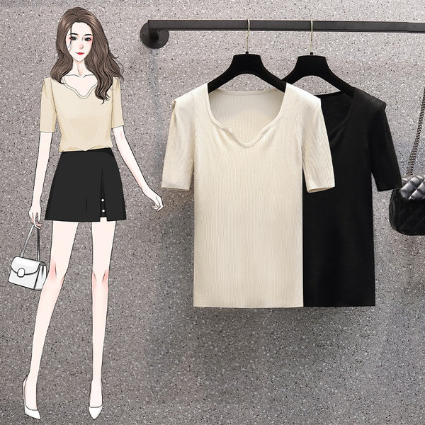 Plus Size Ribbed Notch Neck Top