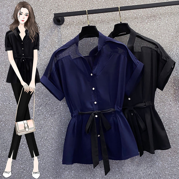 Plus Size Sheer Peplum Blouse