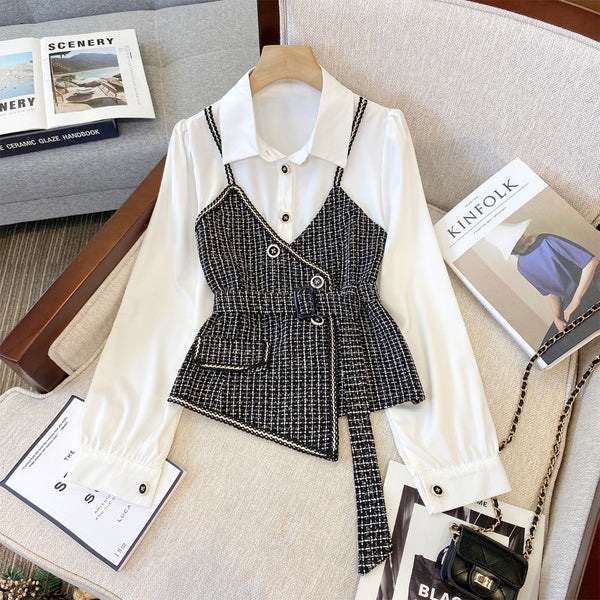 Plus Size Chanelesque Layer Long Sleeve Shirt Blouse