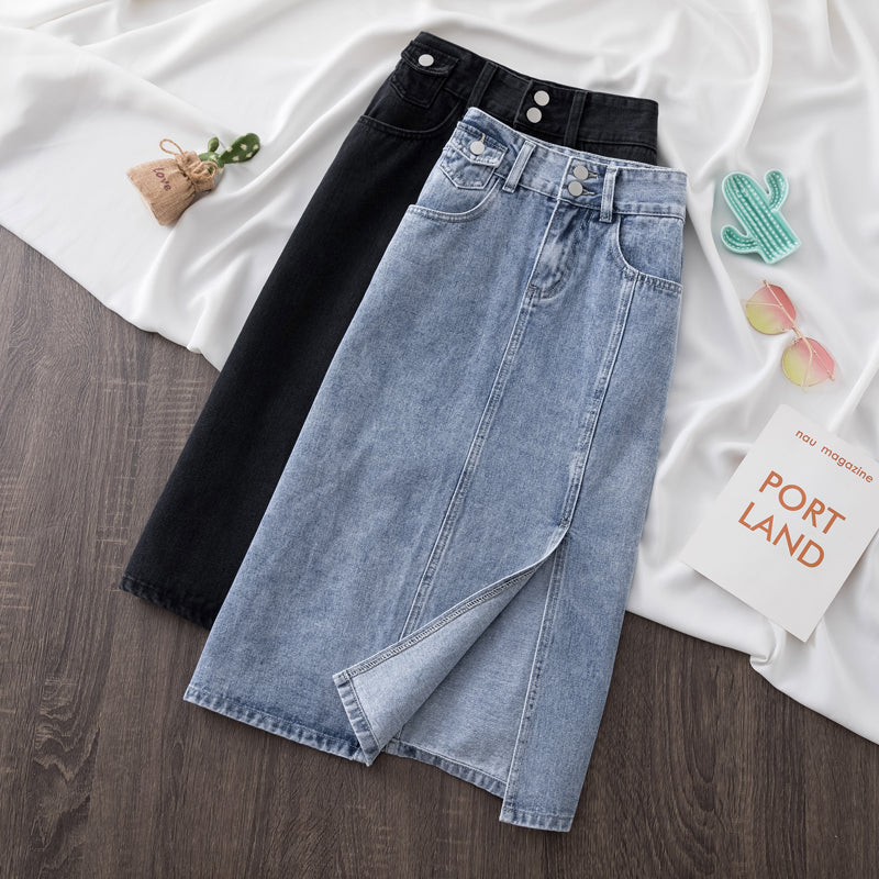 Plus Size Denim Midi Skirt Pluspreorder