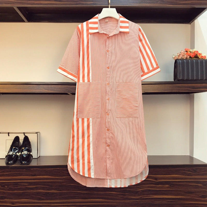 Plus Size Orange Stripe Shirt Dress