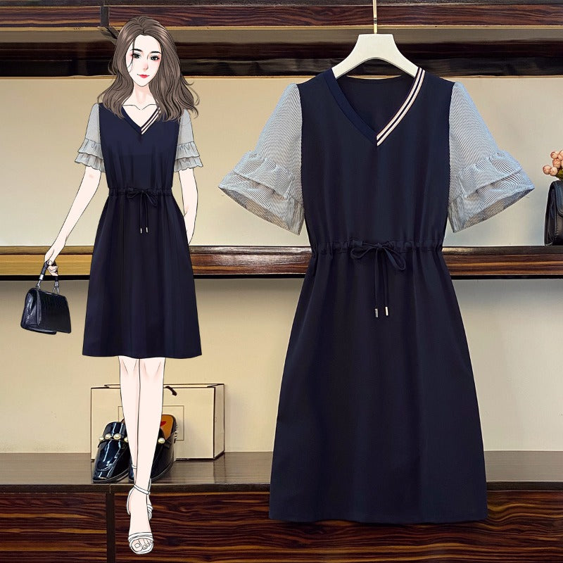 Plus Size Korean V Neck Bell Sleeve Dress