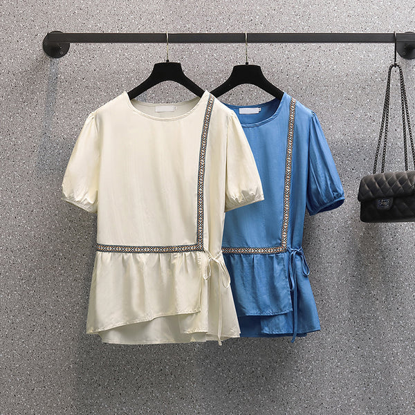 Plus Size Ethnic Trim Peplum Blouse