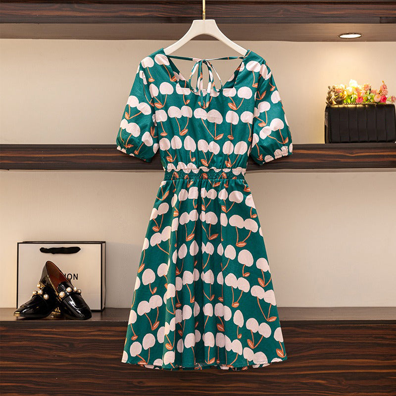 Plus Size Korean Cherry Green Dress