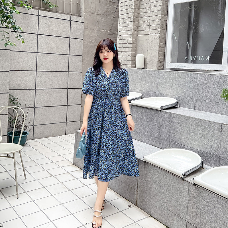 Plus Size Korean Blue Little Flowers Wrap Midi Dress Pluspreorder Plus Size Korean Blue Little Flowers Wrap Midi Dress Pluspreorder