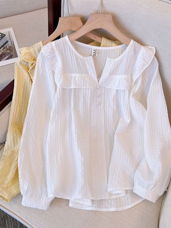 Plus Size Korean Frills Long Sleeve Blouse