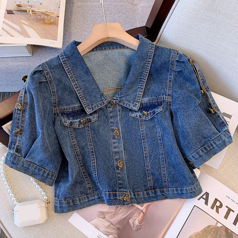 Plus size short sale sleeve cropped denim jacket