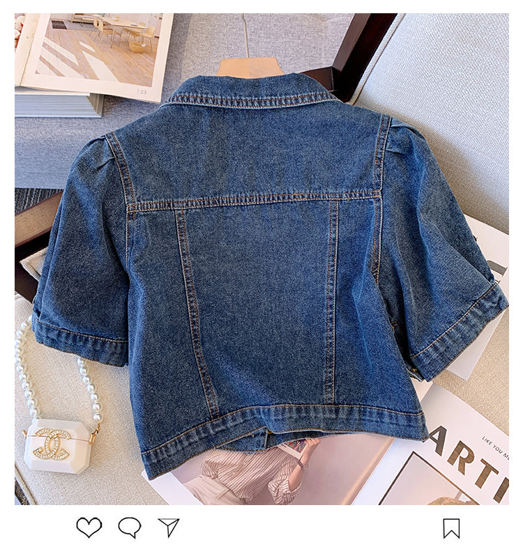 Plus Size Korean Cropped Denim Jacket and Hearts Dress Set