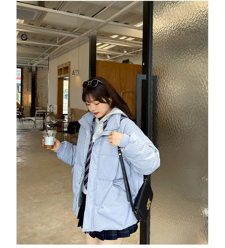 Plus Size Korean Down Grid Padded Short Winter Jacket EXTRA BIG