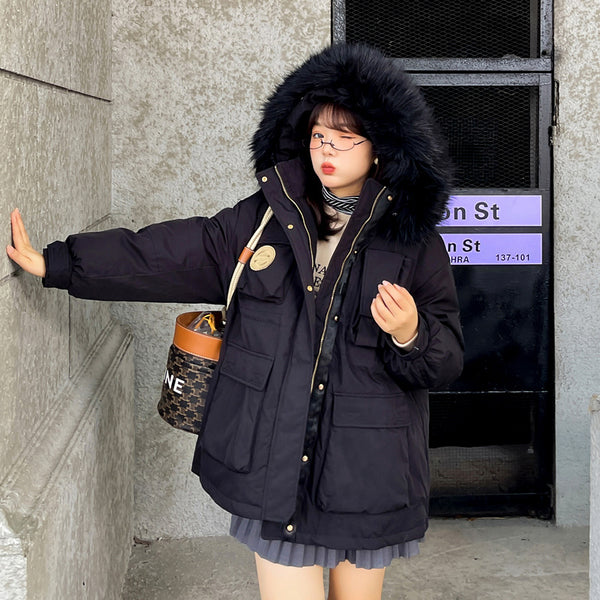 Plus Size Korean Fur Hood Down Padded Long Winter Jacket