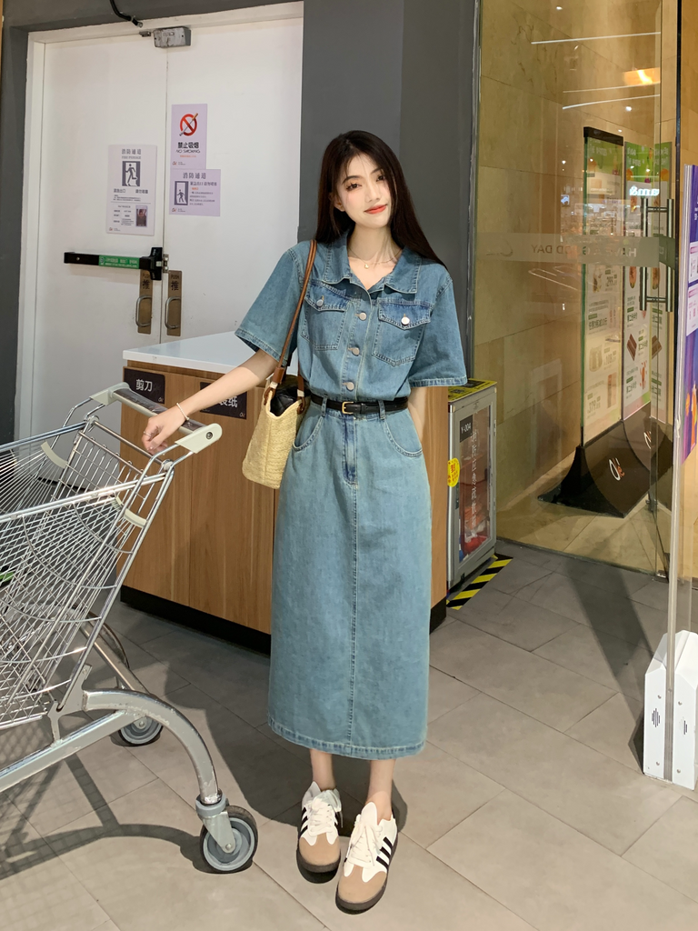 Plus Size Korean Pencil Denim Shirt Dress – Pluspreorder