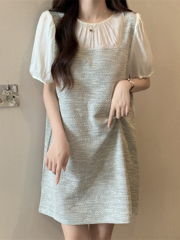 Plus Size Korean Pinafore Mock 2 Piece Shift Dress