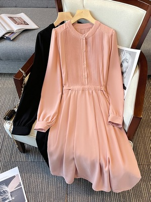 2019 korean womens chiffon dress Plus Size Pleat Long Sleeve – Pluspreorder features:Arm Coverage Fashion Stylist: Dress Up 100% silk chiffon with SIZE:20/20.5 35/36