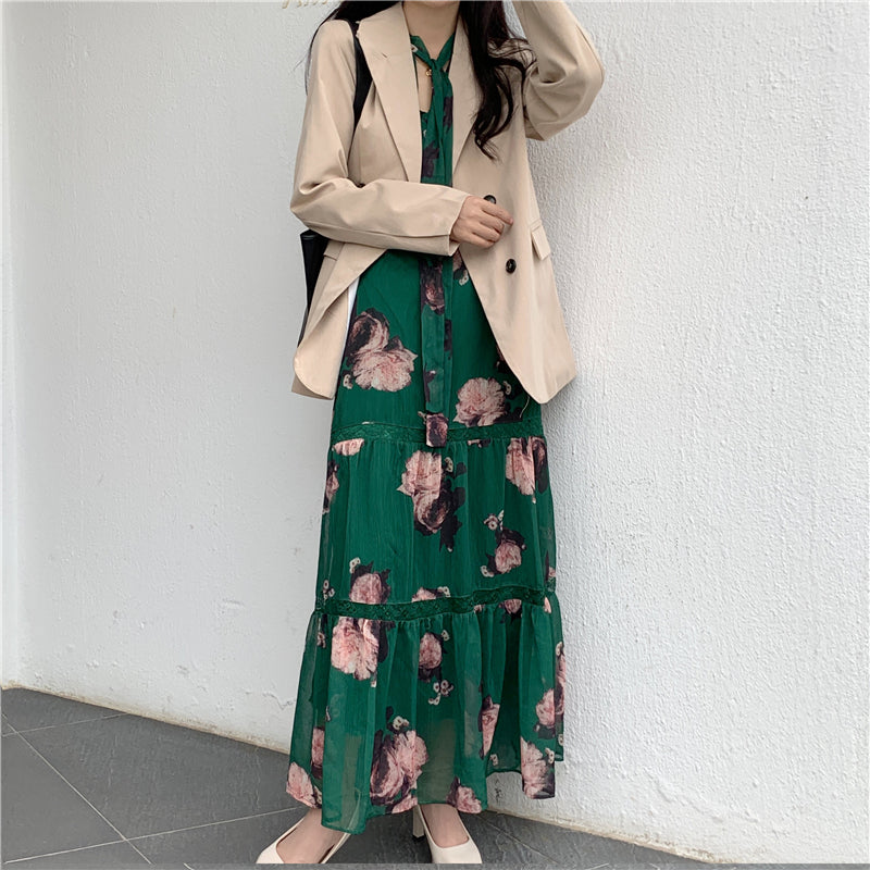 Plus Size Korean Green Pussybow Midi Dress – Pluspreorder