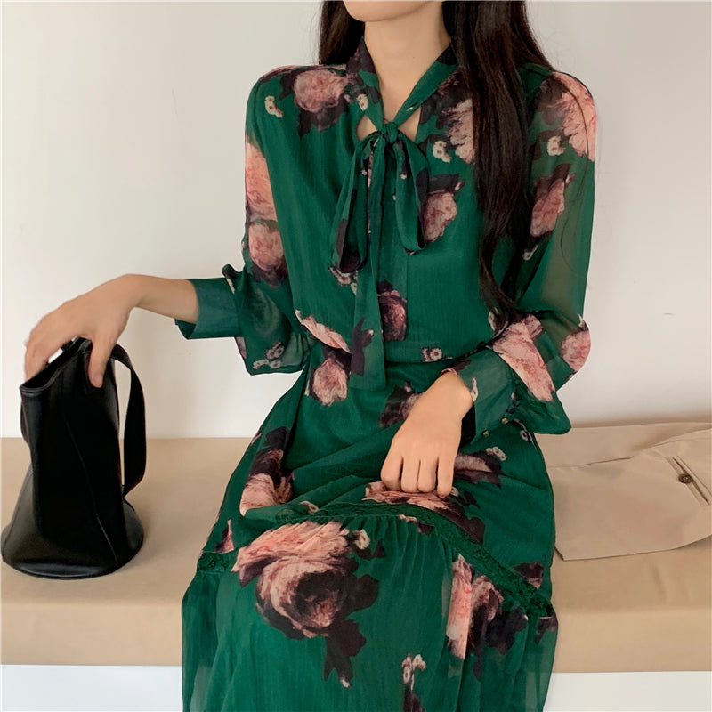 pussybow midi dress Plus Size Korean Green Pussybow Midi Dress – Pluspreorder