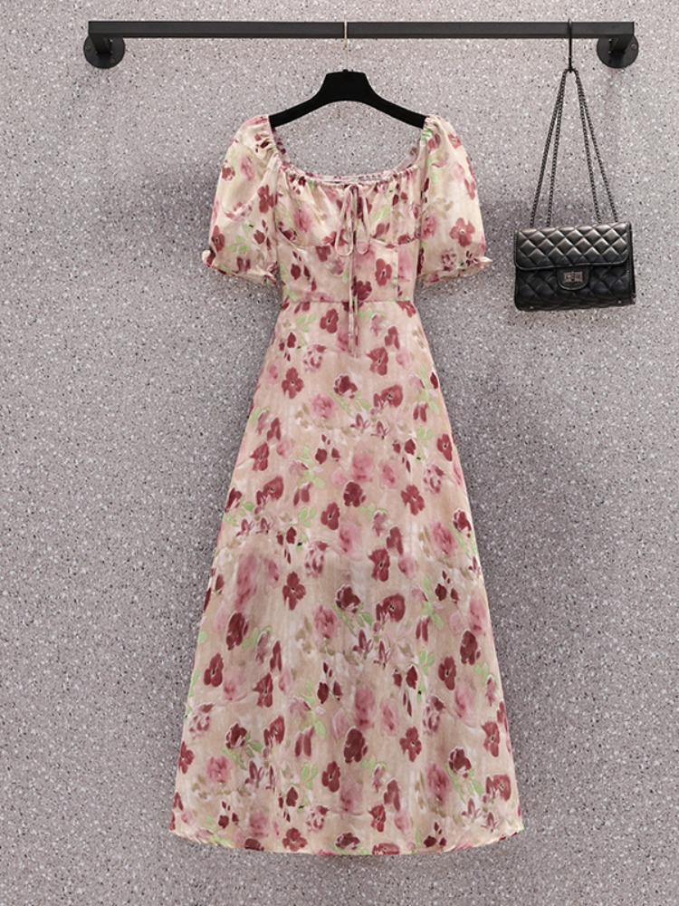 Plus Size Korean Romantic Floral Square Neck Midi Dress – Pluspreorder