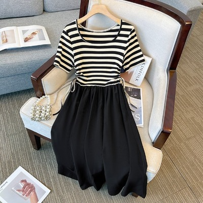 Plus Size Korean Stripes A Line Dress