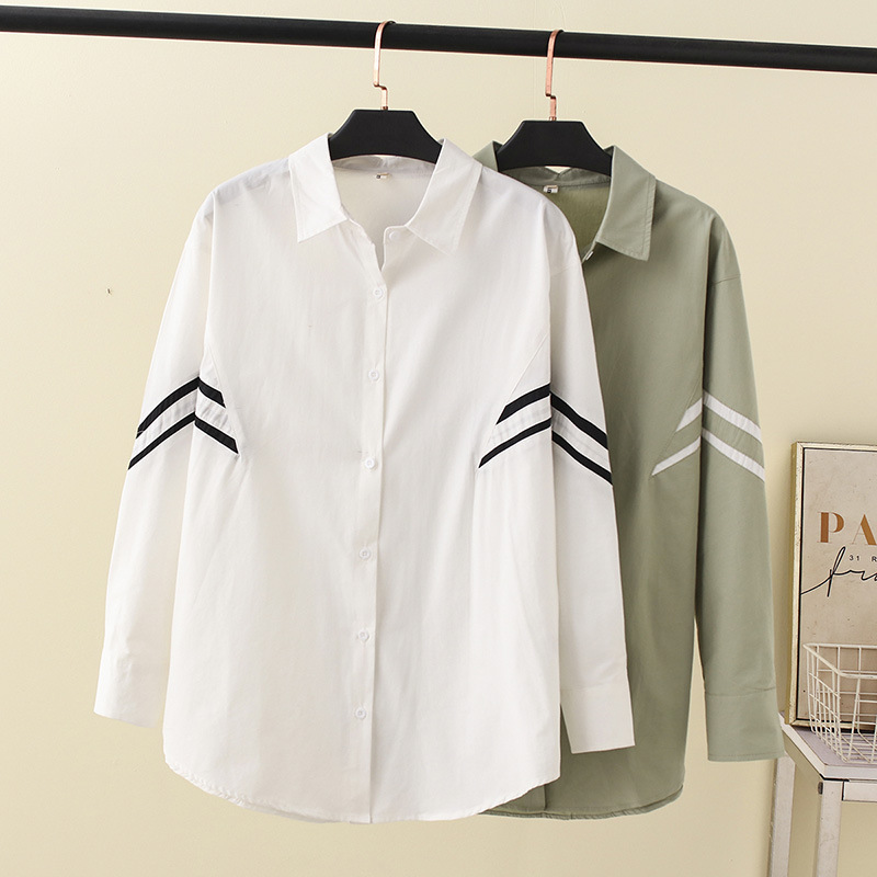 Plus Size Korean Stripes Long Sleeve Shirt Top (Extra Big Size)