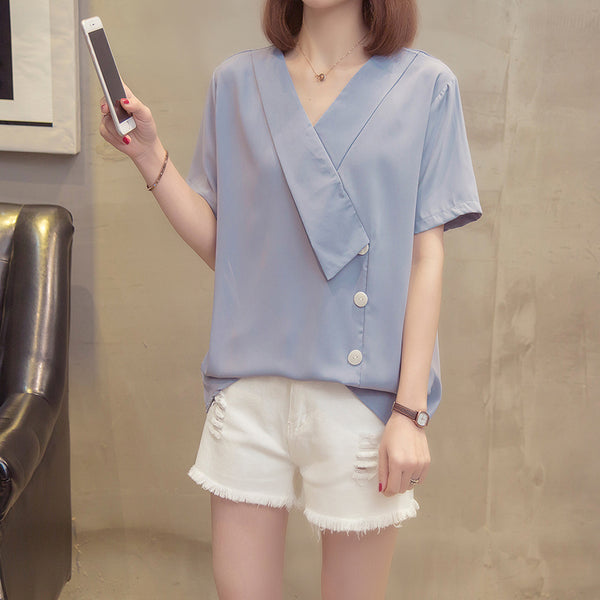 Plus Size Buttons Collar Shirt Blouse