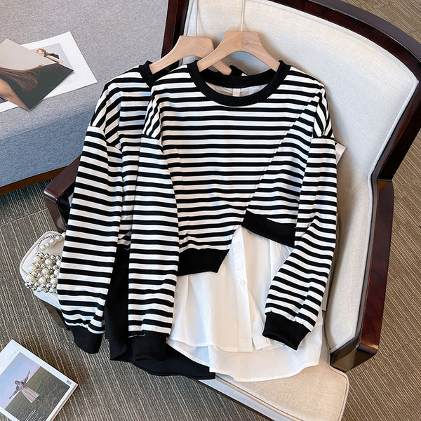 Plus Size Stripes Long Sleeve Blouse