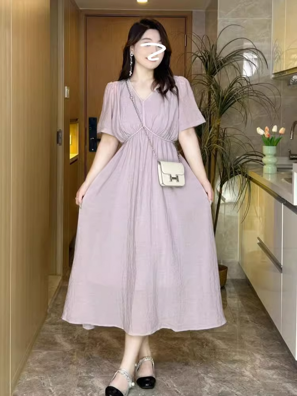Plus Size Korean V Neck Midi Dress