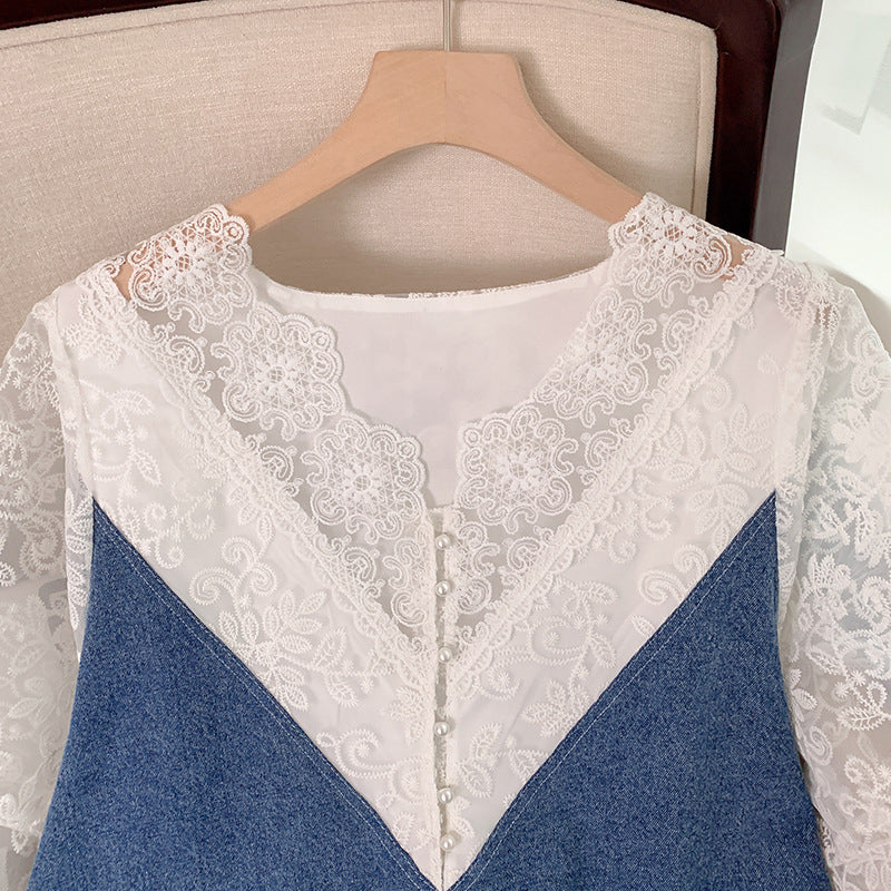 Extra Size Plus Size Lace Denim Dress (EXTRA BIG SIZE) β Pluspreorder