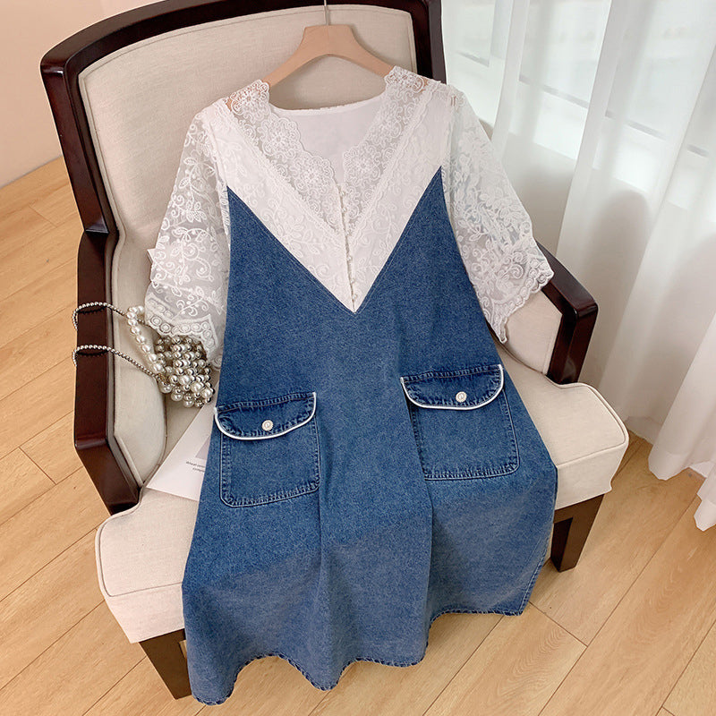 Plus Size Lace Denim Dress (EXTRA BIG SIZE) Pluspreorder Plus Size Lace Denim Dress (EXTRA BIG SIZE) Pluspreorder