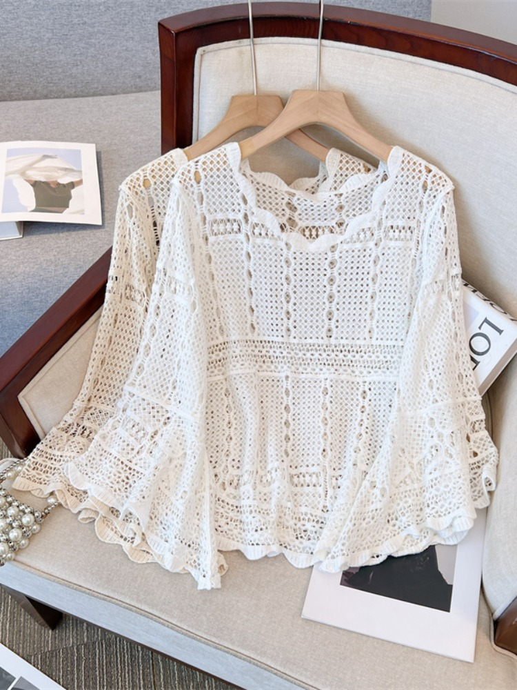 Plus Size Lattice Lace Cover Top