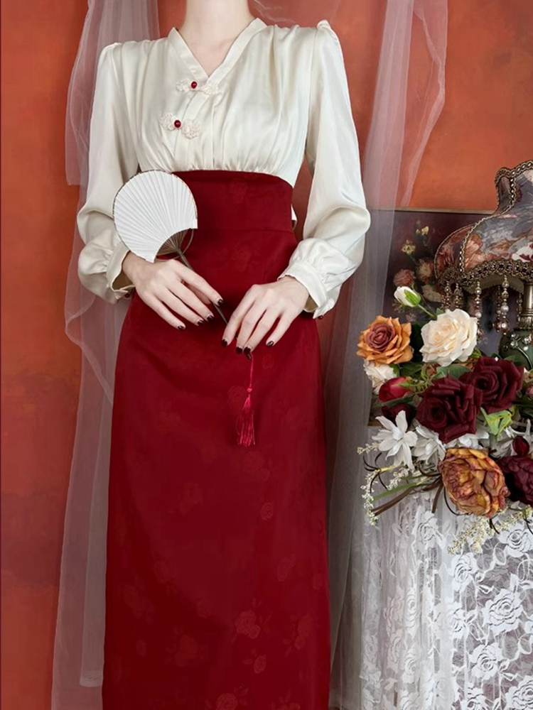 Plus Size Long Sleeve Cheongsam Midi Dress